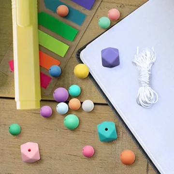 Jyongmer 101 PCS Silicone Beads, 15mm 12 mm Silicone Beads for Keychain Making 14mm Polygonal Colorful Silicone Beads Bulk with Rope for DIY Necklace Bracelet Jewelry Crafts (Beads-Set A)