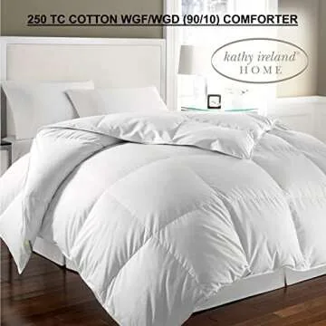 Royal Luxe White Kathy Ireland Feather Goose Down Comforter-All Season Warmth, Full-Queen
