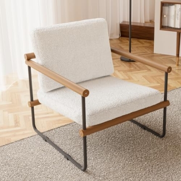 jiexi 25.2in Modern Boucle Fabric Accent Chair with Arms for Living Room, Modern Tufted Single Sofa ...