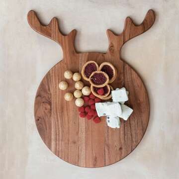 Creative Co-Op Acacia Wood Cheese and Cutting Board with Antlers, Natural