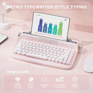 YUNZII ACTTO B303 Wireless Typewriter Keyboard, Bluetooth Connection, Cute Retro Aesthetic Design wi...
