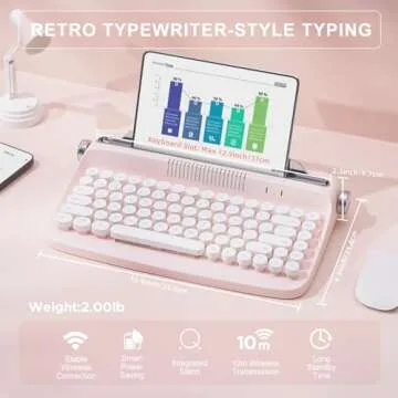 YUNZII ACTTO B303 Wireless Typewriter Keyboard, Bluetooth Connection, Cute Retro Aesthetic Design wi...