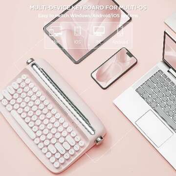 YUNZII ACTTO B303 Wireless Typewriter Keyboard, Bluetooth Connection, Cute Retro Aesthetic Design with Integrated Stand for Tablet, Phone, PC and Win/Mac/Android(B303, Baby Pink)