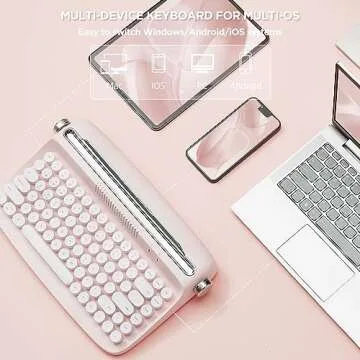 YUNZII ACTTO B303 Wireless Typewriter Keyboard, Bluetooth Connection, Cute Retro Aesthetic Design with Integrated Stand for Tablet, Phone, PC and Win/Mac/Android(B303, Baby Pink)