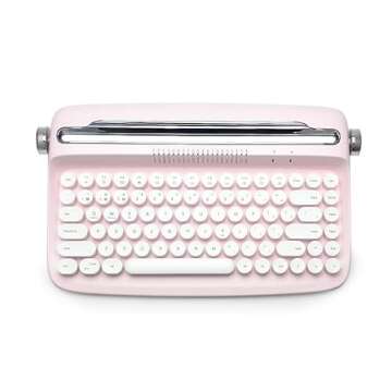 YUNZII ACTTO B303 Wireless Typewriter Keyboard, Bluetooth Connection, Cute Retro Aesthetic Design with Integrated Stand for Tablet, Phone, PC and Win/Mac/Android(B303, Baby Pink)