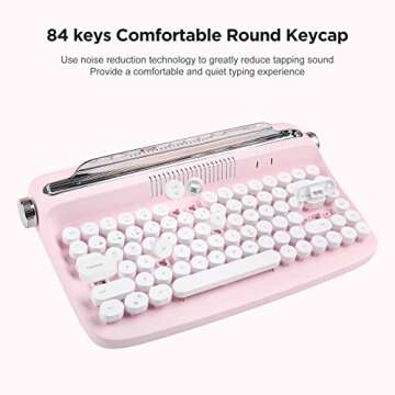 YUNZII ACTTO B303 Wireless Typewriter Keyboard, Bluetooth Connection, Cute Retro Aesthetic Design with Integrated Stand for Tablet, Phone, PC and Win/Mac/Android(B303, Baby Pink)