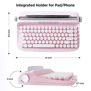 YUNZII ACTTO B303 Wireless Typewriter Keyboard, Bluetooth Connection, Cute Retro Aesthetic Design with Integrated Stand for Tablet, Phone, PC and Win/Mac/Android(B303, Baby Pink)