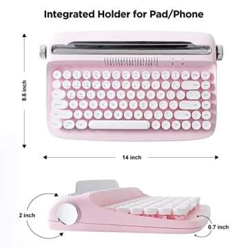 YUNZII ACTTO B303 Wireless Typewriter Keyboard, Bluetooth Connection, Cute Retro Aesthetic Design with Integrated Stand for Tablet, Phone, PC and Win/Mac/Android(B303, Baby Pink)