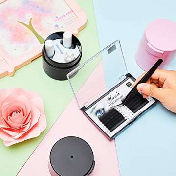 Maitys 2 Pieces Eyelash Glue Container Storage Eyelash Extension Container Glue Jar Sealed Adhesive Container for Women Nail Polish, Beauty Salon, Home DIY or Travel(Black, Pink)