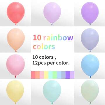 RUBFAC 120pcs Pastel Balloons Assorted Colors 12 Inches Multicolor Balloons for Kid's Birthday Rainb...