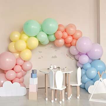 RUBFAC 120pcs Pastel Balloons Assorted Colors 12 Inches Multicolor Balloons for Kid's Birthday Rainbow Party Baby Shower Arch Garland Decoration