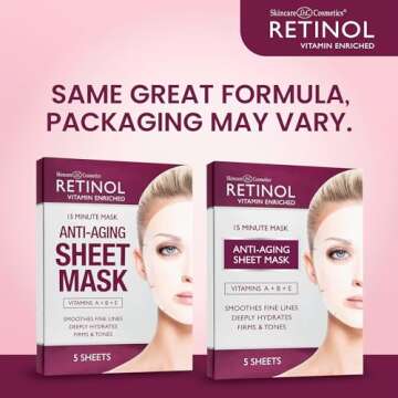 Retinol Anti-Aging Sheet Mask – Hydrating Vitamin-Enriched 15 Minute Treatment With Collagen Firms...
