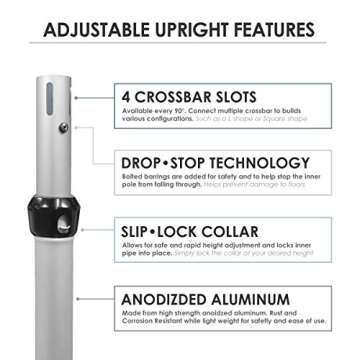 Urquid Linen, (6-10 FT Tall Adjustable Upright Pipe and Drape Hardware for Event Decoration, Backdrops, Photobooths, Tradeshow