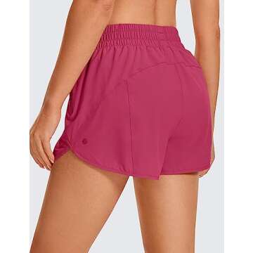 CRZ YOGA Womens High Waisted Running Shorts Mesh Liner 3'' Dolphin Quick Dry for Athletic Gym Track Workout with Zip Pocket The Dark Purple Medium