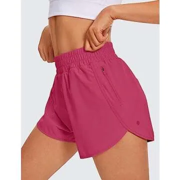 CRZ YOGA Womens High Waisted Running Shorts Mesh Liner 3'' Dolphin Quick Dry for Athletic Gym Track Workout with Zip Pocket The Dark Purple Medium