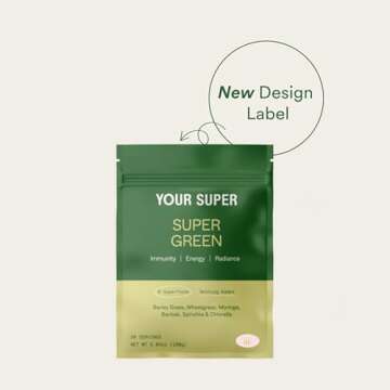 Your Super Organic Super Green Smoothie Mix – Superfood Powder for Natural Immune Support, Made with Wheatgrass, Barley Grass, Moringa, Spirulina, Chlorella & Baobab Powder (30 Servings)