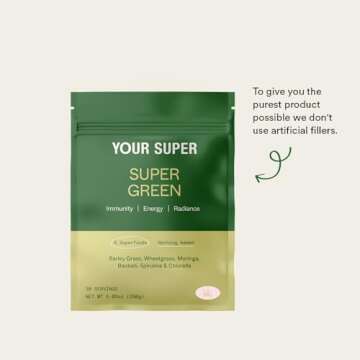 Your Super Organic Super Green Smoothie Mix – Superfood Powder for Natural Immune Support, Made with Wheatgrass, Barley Grass, Moringa, Spirulina, Chlorella & Baobab Powder (30 Servings)
