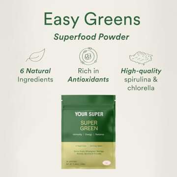 Your Super Organic Super Green Smoothie Mix – Superfood Powder for Natural Immune Support, Made with Wheatgrass, Barley Grass, Moringa, Spirulina, Chlorella & Baobab Powder (30 Servings)