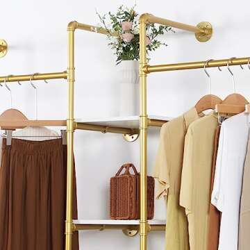 Sturdy Industrial Clothing Rack with Retro Style Design