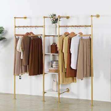 Sturdy Industrial Clothing Rack with Retro Style Design
