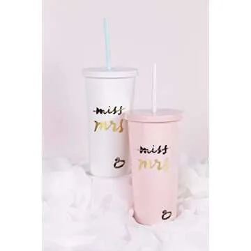 Kate Spade New York Bridal Insulated Tumbler with Reusable Straw, 20 Ounces, Miss to Mrs. (White)