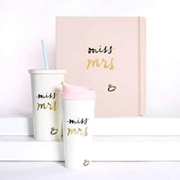 Kate Spade New York Bridal Insulated Tumbler with Reusable Straw, 20 Ounces, Miss to Mrs. (White)