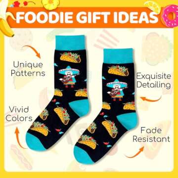 Zmart Funny Taco Socks For Men - Taco Gifts for Taco Lovers, Fun Crazy Mexican Socks, Silly Burrito Tortilla Socks