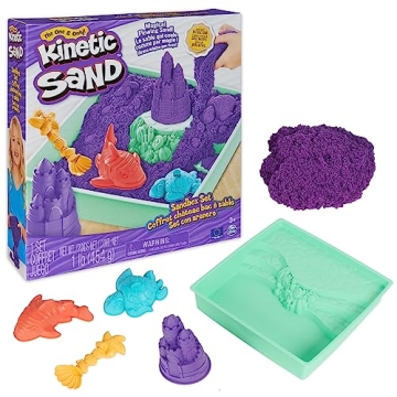 Kinetic Sand, Sandbox Set with 1lb Purple Play Sand, 4 Tools & Molds, Storage, Sensory Toys for Kids...