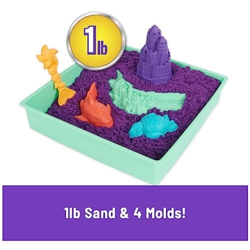 Kinetic Sand Sandbox Set - 1lb Purple Sand & Molds for Kids