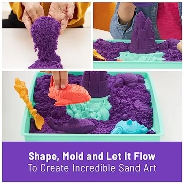 Kinetic Sand Sandbox Set - 1lb Purple Sand & Molds for Kids