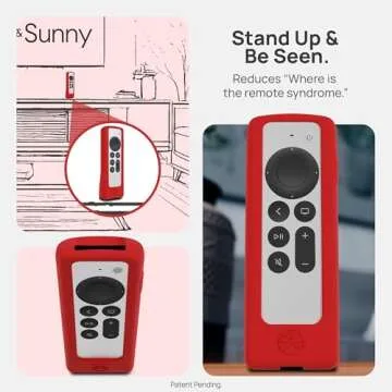73&Sunny GripStand™ Apple TV Remote Cover: Stand-Up Design, Enhanced Grip, Anti-Slip and Drop Protection, AirTag Compatible, Fits Siri Apple TV 4K/HD (2nd & 3rd Gen) Fiery Red