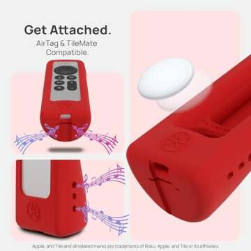 73&Sunny GripStand™ Apple TV Remote Cover: Stand-Up Design, Enhanced Grip, Anti-Slip and Drop Protection, AirTag Compatible, Fits Siri Apple TV 4K/HD (2nd & 3rd Gen) Fiery Red