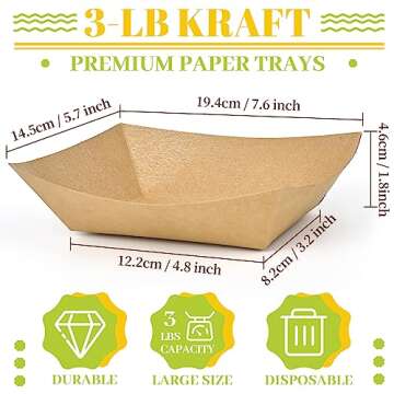 Ocmoiy 3lb Kraft Paper Food Trays, 100 Pack Heavy Duty Food Boats Disposable Food Serving Tray Food ...