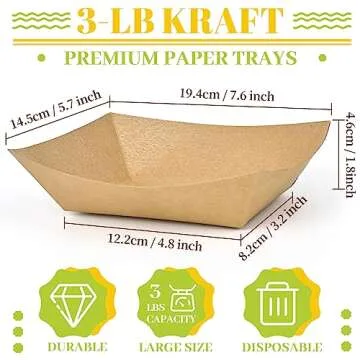 Ocmoiy 3lb Kraft Paper Food Trays - 100 Pack Heavy Duty Disposable Food Serving Trays