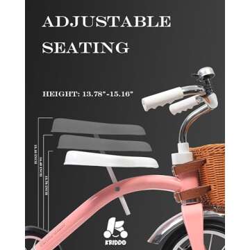KRIDDO Classic All Metal Toddler Trike, Gift for Boys and Girls Ages 2 to 4 Year Old, Tricycle for 1 to 3 Year Olds, Sturdy Rear Deck, Deluxe Steer and Ergonomics Grip, Indoor and Outdoor, Pink