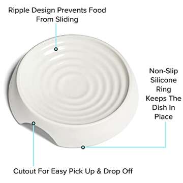 CatGuru Cat Bowls, Whisker Stress Free Cat Food Bowl, Reliefs Whisker Fatigue, Wide Cat Bowl, Non Slip Cat Food Bowls, Shallow Cat Dish, Cat Feeding & Watering Supplies (Set of 2, Ceramic, White)