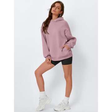 EFAN Womens Oversized Hoodies Sweatshirts Fleece Hooded Pullover Tops Sweaters Casual Comfy Fall Fashion Outfits Clothes 2025 DarkPink L