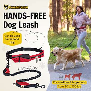 Hundefreund Hands Free Dog Leash for Medium and Large Dogs (30-150lbs) - Dual Handle Waist Leash for...
