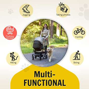 Hundefreund Hands Free Dog Leash for Medium and Large Dogs (30-150lbs) - Dual Handle Waist Leash for Running, Walking and Hiking with Adjustable Zipper Waist Belt and Reflective Elastic Bungee (Red)