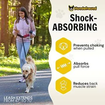 Hundefreund Hands Free Dog Leash for Medium and Large Dogs (30-150lbs) - Dual Handle Waist Leash for Running, Walking and Hiking with Adjustable Zipper Waist Belt and Reflective Elastic Bungee (Red)