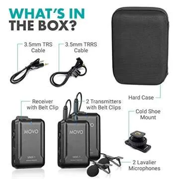 Movo WMX-1-DUO 2.4GHz Dual Wireless Lavalier Microphone System, Compatible with DSLR Cameras, Camcorders, iPhone, Android Smartphones, and Tablets, 200ft Audio Range, Great for Teaching Tutorials