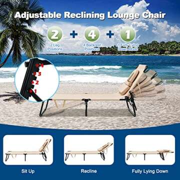 Goplus Tanning Chair, Folding Beach Lounge Chair with Face Hole, Removable Pillow, 350LBS Capacity, Carry Strap, 5-Position Adjustable Sunbathing Chair, Portable Outside Lounge Chair for Patio Pool