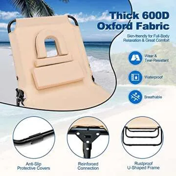 Goplus Tanning Chair, Folding Beach Lounge Chair with Face Hole, Removable Pillow, 350LBS Capacity, Carry Strap, 5-Position Adjustable Sunbathing Chair, Portable Outside Lounge Chair for Patio Pool