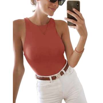 REORIA Sleeveless Racer Back Thong Bodysuit for Stylish Comfort