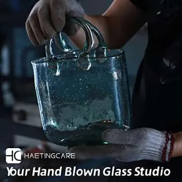 Haetingcare Hand Blown Glass Vase with Unique Design, Clear Glass Vase with Handles in Purse Shape for Decor, Good for Floral Arrangement, Centerpiece & Home Decor_Short