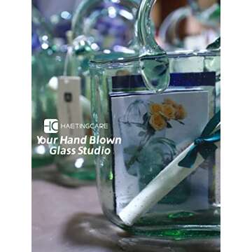 Haetingcare Hand Blown Glass Vase with Unique Design, Clear Glass Vase with Handles in Purse Shape for Decor, Good for Floral Arrangement, Centerpiece & Home Decor_Short