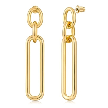 MUYAN Gold Long Drop Link Earrings for Women - Trendy Geometric Jewelry