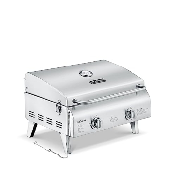 Lifemaster Portable Stainless Steel Gas Grill - 2 Burners Easy Clean Tabletop BBQ Propane Gas Grill ...