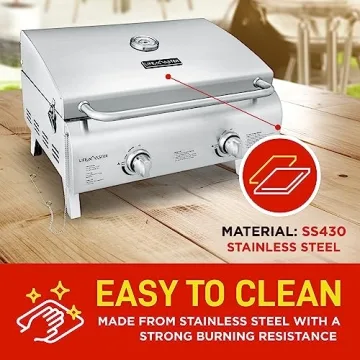 Lifemaster Portable Gas Grill - Easy Clean Tabletop BBQ