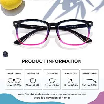 Cyxus Blue Light Filter Glasses Computer Gaming Glasses for Men Women UV Blocking Eyeglasses Square Frame Interchangeable Regular Prescription Lens